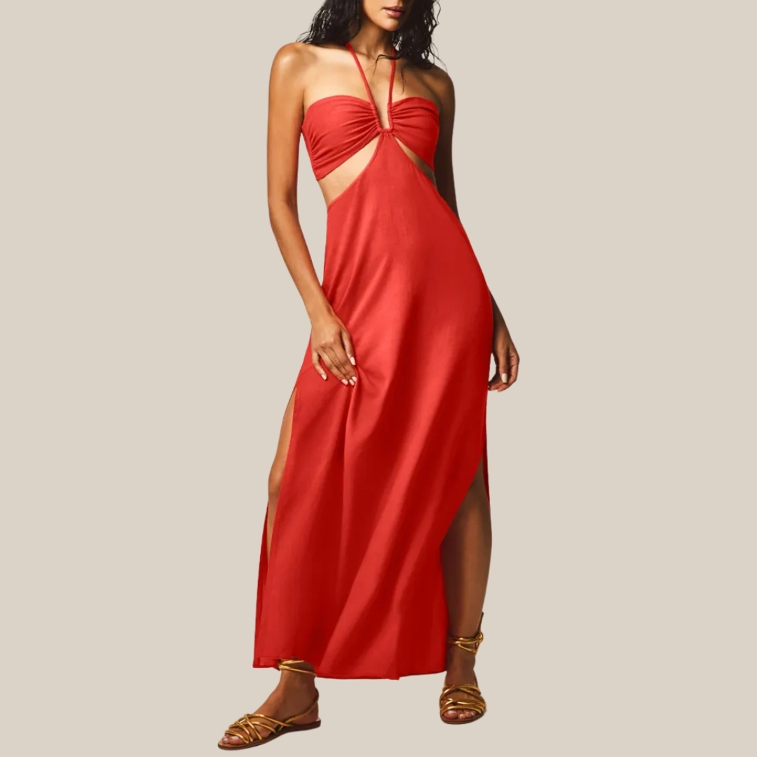 VESTIDO LONGO COM DECOTE EM U